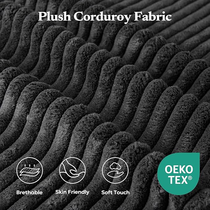 Furnify 106" 3-Seater Sofa, Cloud Modular Sofa with Certified Foam, Upholstered Floor Sofa with Deep Seat, Upholstered Sofa for Bedroom Living Room, No Assembly Required (Plush Corduroy Fabric, Black)