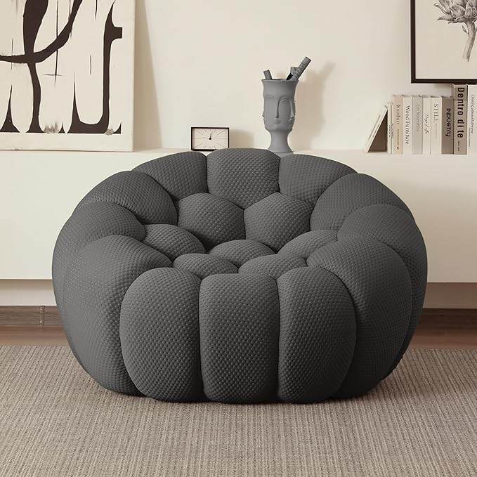 JACH 49.21'' Modern Lazy Bubble Sofa, Oversized Bubble Couch Chair, Upholstered Mesh Fabric Bubble Sofa, 3D Honeycomb Shape Curved Couch for Living Room/Office/Apartment/Small Space (Grey)