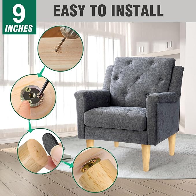 FoDau770 Rubber Wood Furniture Legs 9 Inches, Straight Tapered Wood Feet Mid Century Sofa Legs Set of 4, 5/16" UNC Furniture Feet Replacement Parts for Cabinet Couch Dresser Chair Ottoman Table