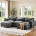Pipishell 110.6" U-Shaped Modular Sectional Sofa, 5-Seat Modern Chenille Deep Seat Comfy Cloud Couch with 2 Movable Ottoman & Throw Pillows for Living Room, Living Room & Apartment, Dark Grey