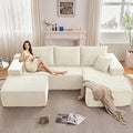 Lakifun 107" U-Shape Cloud Couch, Modern Modular Sectional Comfy L-Shape Sofa with Ottoman, Deep Seat, Upholstered Corduroy Sleeper Chaise Longue for Living Room Bedroom, No Assembly Required, White