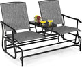 S AFSTAR 2-Person Outdoor Glider, Patio Glider Bench Chairs with Center Tempered Glass Table & Breathable Loveseat, Double Swing Glider Chair for Porch Garden Poolside Balcony Lawn (Gray)