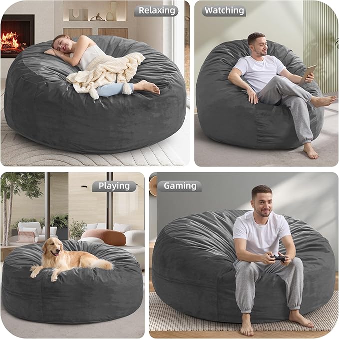 Hobestluk 5FT Bean Bag Chair Giant Bean Bag Chairs for Adults Large Bean Chairs with Removable Cover, Beanbag Chair with Filler, Adult Bean Bag Chairs for Living Room, Bedroom