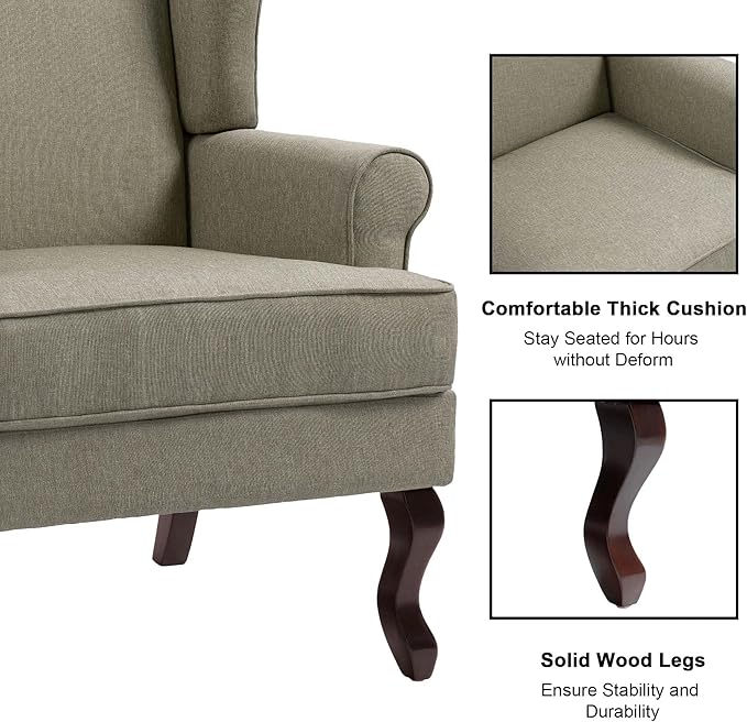 DREAMSIDEA Accent Chair, High Back Upholstered Armchair with High Resilience Sponge & Wood Legs, Mid-Century Modern Comfy Single Sofa Reading Chairs for Living Room, Bedroom (Light Camel, Set of 1)