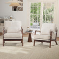 CANMOV Accent Chairs Set of 2, Mid Century Modern Chair with Extra Side Storage Pocket Upholstered Reading Armchair with Waist Cushion, Accent Chair for Living Room Bedroom, Easy Assembly, Beige