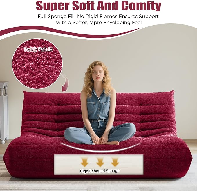 Selyteramy 3 Seat Oversized Bean Bag Chairs for Adults, Memory Foam Fireside Beanbag Couch, Comfy Bean Bag Lounger Lazy Sofa for Living Room, Bedroom, Playroom, Red