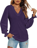 Romanstii Women's Casual V-Neck T-Shirts Loose Puff Long Sleeve Tops Tunic Blouses