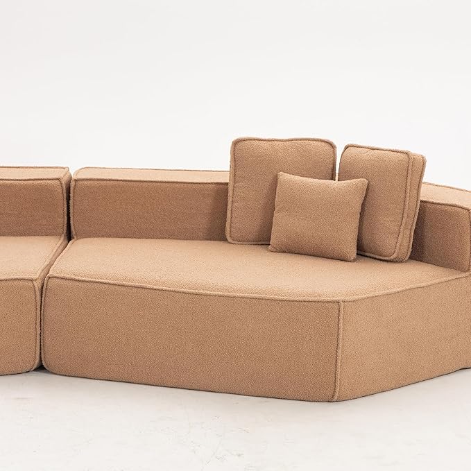 EPOFIT 181" Extra Large Modular Sectional Sofa, 3-Piece Couch with Teddy Fleece, Full-Foam Cushions and 9 Pillows, High-Density Foam Padding, All-Compressed Design – Brown
