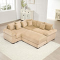 KEIKI 79" L-Shaped Oversized Corduroy Modular Cloud Sectional Sofa with 1 Ottoman, High-Density Foam Cushion, Extra-Thick Armrest, 3-Seater Fluffy Corner Couch with 10 Pillow, for Living Room, Camel