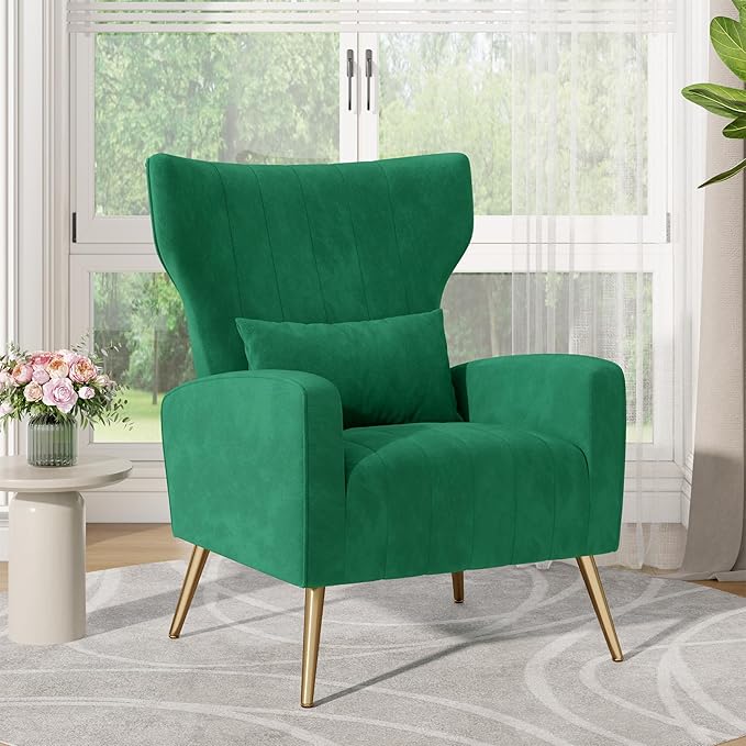 Nalupatio Modern Accent Chairs for Living Room Chairs Upholstered Velvet Fabric Reading Chair Mid Century Arm Chair Comfy Armchair,Green