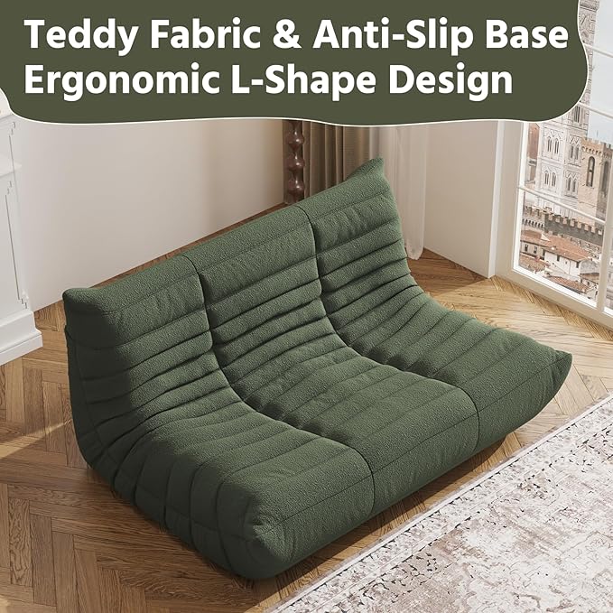 Bean Bag Chair, Fireside Chair, Large Bean Bag Chair for Adults, Bean Bag Chairs for Teens with High-Resilience Foam, Non-Slip Base Floor Lounge Sofa,Living Room (Green, Loveseat)