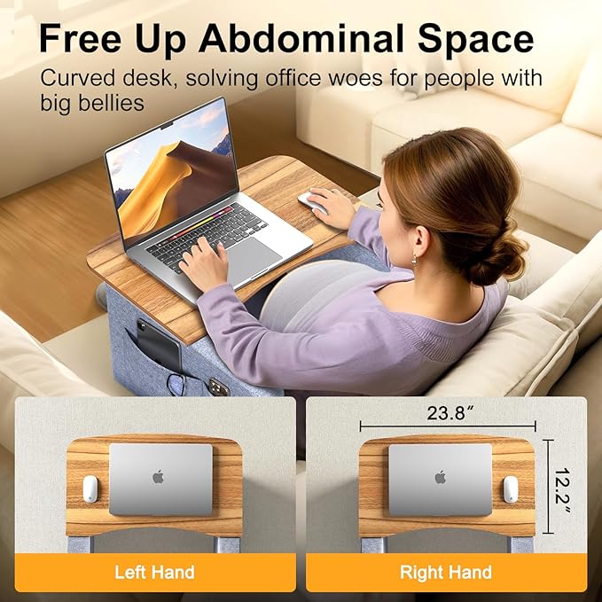 Lap Desk Pillow with Wooden Top, Large Reading Pillow for Bed, Laptop Desk for Couch, Gray