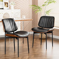 YaFiti Dining Chairs Set of 2, Dining Room and Kitchen Chairs, FSC Certified Mid Century Modern Accent Chair, Upholstered PU Leather Chairs for Vanity with Walnut Bentwood and Metal Legs, Black