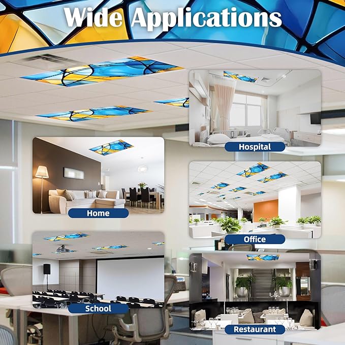8 Pcs Fluorescent Light Covers - 4 x 2 Feet Covers for Ceiling Lights, Magnetic Light Filters for Classroom, Office, Hospitals, Home (Colorful Art)