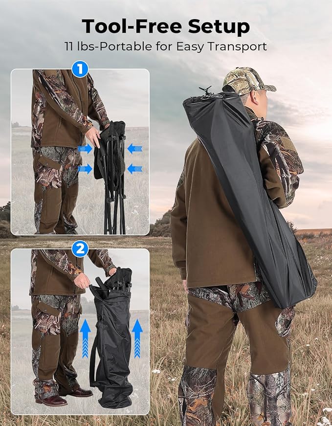 KEMIMOTO Hunting Blind Chair 360 Degree Silent Swivel, 300 Lbs Height Adjustable Quick Folding Portable Comfortable Hunting Deer Fishing Ground Chair