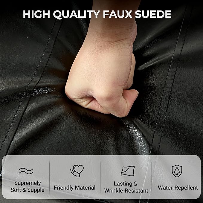 Adjustable Ottoman Pouf, 4 Height Position & 60 Degree Tilt Angle Synthetic Leather Ottomans Foot Stools Stool Pouffe FootStool Under Desk for Living Room Home Office(Black Synthetic Leather)