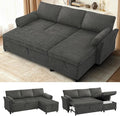 ACMEASE 83 Inches Fabric Sectional Sofa with Pull Out Sofa Bed, Modern L Shaped Sofa with Throw Pillows, Comfortable Sleeper Couch with Storage Chaise for Living Room, Grey