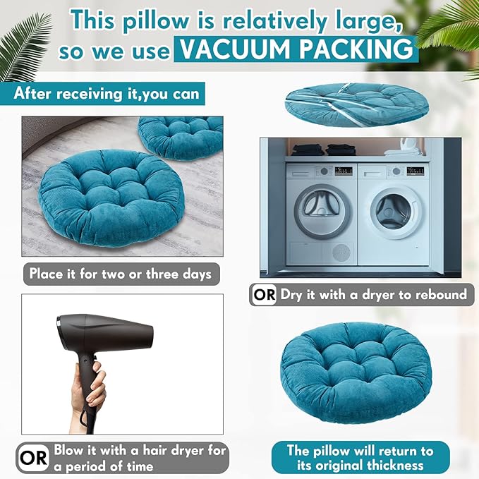 Jerify Floor Pillow Cushions 22 x 22 Inch Round Square Large Meditation Floor Pillow for Classroom Adult Meditation Picnic Party Cushion for Seating Gift Christmas(Round,Aquamarine,6 Pcs)