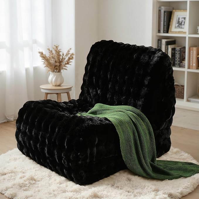 HOOOWOOO Giant Bean Bag Chair,Fireside Floor Beanbag Chair for Adult Kids,Comfy Single Sofa Couch for Bedroom,Living Room,Office (Black, Standard)