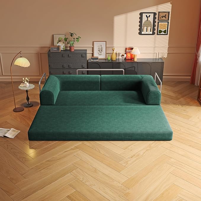 Convertible Sleeper Sofa Bed Boneless Cloud Comfort Green Futon Couch for Lounging & Sleeping, Removable & Washable Corduroy Sofa Cover, Floor Sofa Folding Mattress for Guests, Small Space