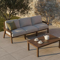 Patio Kingdom Patio Furniture Set 3 Seats, HDPE Outdoor Sectional with Washable Gray Thick Cushions, Coffee Table & Side Table, Patio Conversation Sets for Lawn, Garden, Porch, Balcony (Brown Frame)