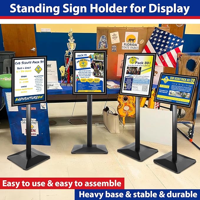 VAIIGO Pedestal Sign holder Stand 11x17inch Adjustable Standing Floor Sign Stand with Heavy Base & Snap Frame Display Stand for Indoor Outdoor Business Store Sign Holder Poster Stand (Black)