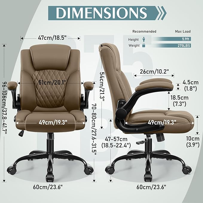 Leather Office Chair, PU Home Computer Desk Chairs with Ergonomic Back Support, 360°Swivel Free, Small Gaming Chair with Wheels and Adjustable Armrests, for Short People Use