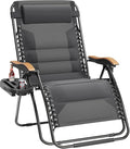 PHI VILLA XXL Oversized Padded Zero Gravity Chair, Foldable Patio Recliner, 30" Wide Seat Anti Gravity Lounger with Cup Holder, Support 400 LBS (Light Gray)