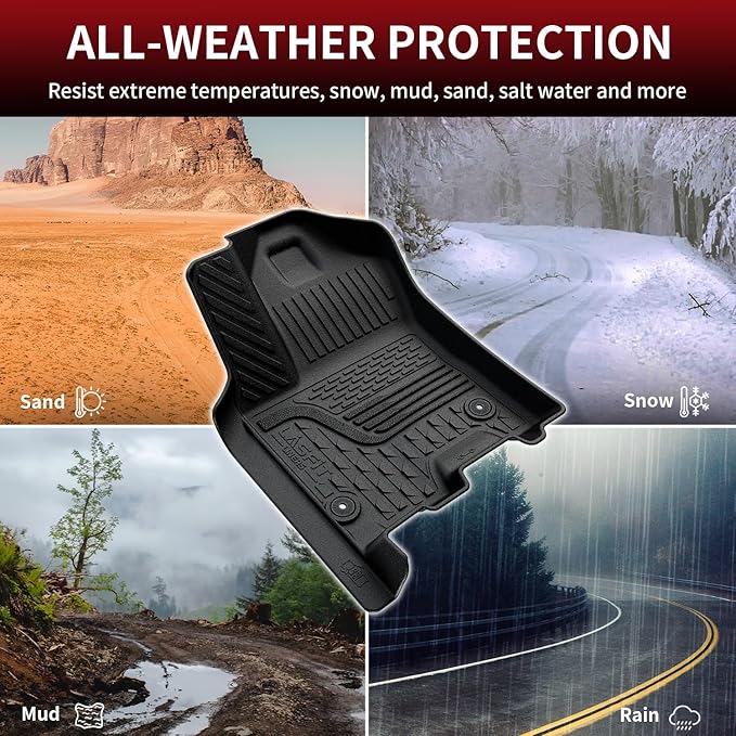 LASFIT Floor Mats for Ram 1500 Quad Cab 2025 2026 Bucket Seat(Not for Bench Seating), All Weather TPE Custom Fit Car Mats Floor Liners 1st & 2nd Row, Black