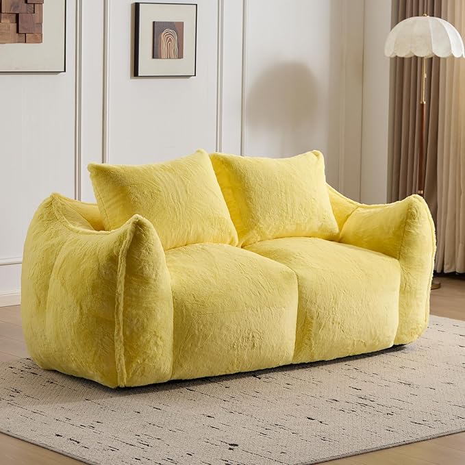 KEIKI Giant Bean Bag Couch for Adults, Oversized Loveseat, 2 Seater Fireside Chair, Comfy Lazy Floor Sofa, Cozy Reading Chair with Pillows for Living Room, Bedroom, No Assembly Required