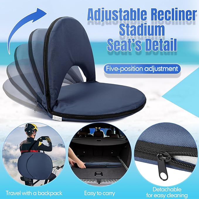 Maitys Stadium Seats for Bleachers with Back Support and Cushion Pad Folding Bleacher Seat with Backrest Wide Padded Elementary School Classroom Floor Chairs, 5 Reclining Positions