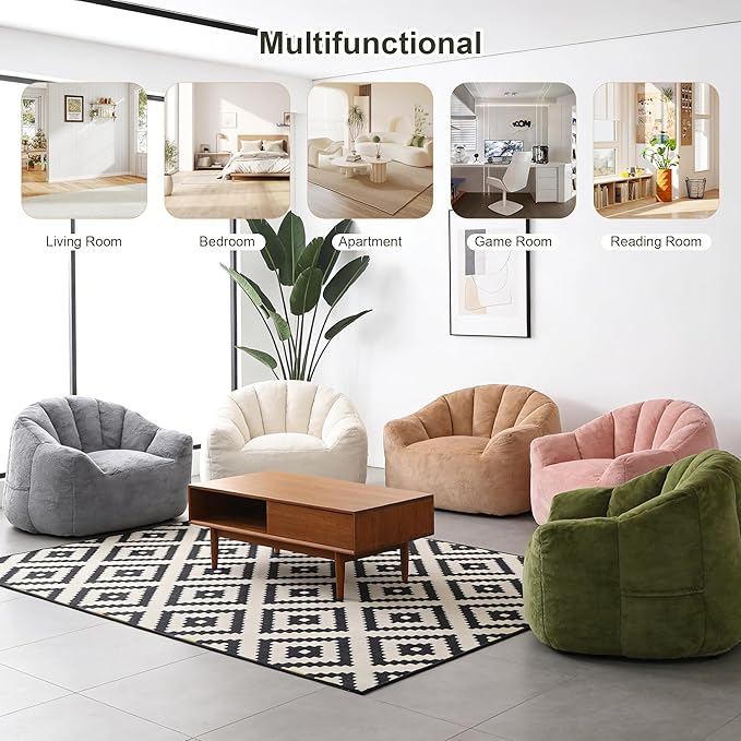 Bean Bag Chair, Bean Bag Couch for Adults and Kids, Comfy Shell-Shaped Chair with Filler Armrests Stuffed High-Density Foam Stuffed Sofa Lounge Floor Sofa for Bedroom,Gaming, Reading,Gray