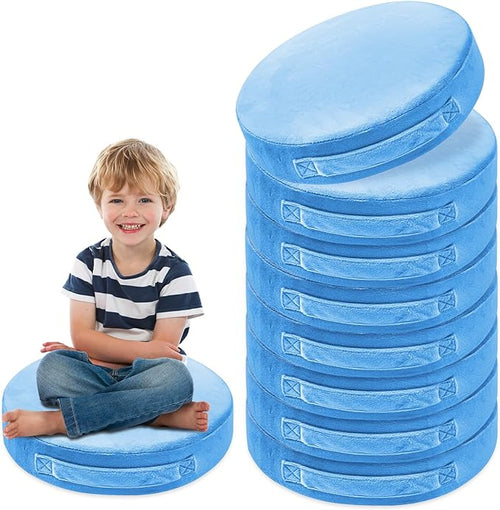 24 Pcs Round Floor Cushions for Kids, 15'' Plush Flexible Seating Pillows with Handles, Soft Chair Seats for Classroom Elementary Daycare Preschool Playroom Reading Corner Blue