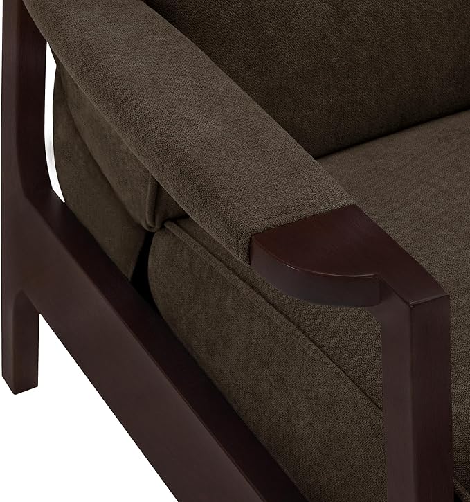 MCombo Pushback Recliner Chair with Wooden Armrests, Upholstered Single Sofa Accent Chair for Living Room and Office, Fabric MR097 (Coffee)