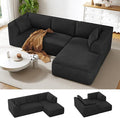 Vesgantti 106" Modular Sectional Sofa with Chaise, Deep Seat Comfy Cloud Couch Corduroy L Shaped Sofa Sectional Couches for Living Room Bedroom, No Assembly Required (Black, Right-Facing Chaise)