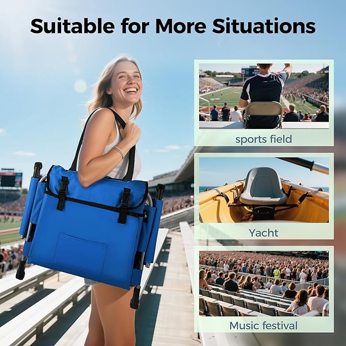 GREEN PARTY Stadium Seat for Bleachers Portable Outdoor Floor Folding Stadium Chair with Armrest, Back Support, Cup Holder, Mesh Bag and Hide Hooks