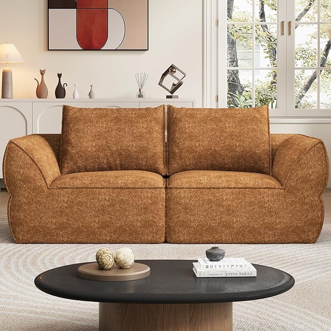 76.4" Cloud Loveseat Sofa, Deep Seat Couch with Pillows, Modern Comfortable Upholstery Boneless Sofa, 1 Piece for Living Room, Bedroom, Apartment, Removable Cover，No Assembly Required, Orange