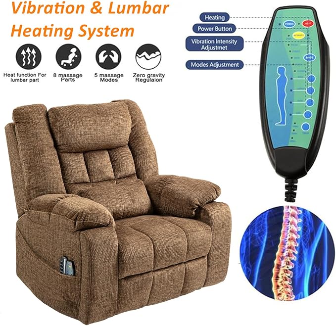 27in Extra Wide Recliner Chair for Big Man 400lbs, 4-Motor Power Lift Recliner Chair with Heat and Massage, Overstuffed Lay Flat Recliner with Hidden Cup Holder for Elderly, Brown