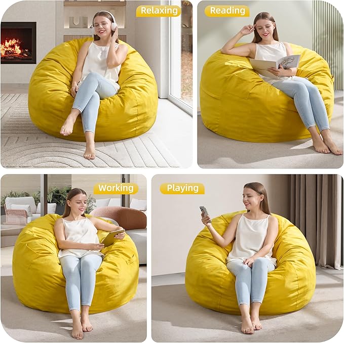 Hobestluk 3FT Bean Bag Chair Giant Bean Bag Chairs for Adults Large Bean Chairs with Removable Cover, Beanbag Chair with Filler, Adult Bean Bag Chairs for Living Room, Bedroom
