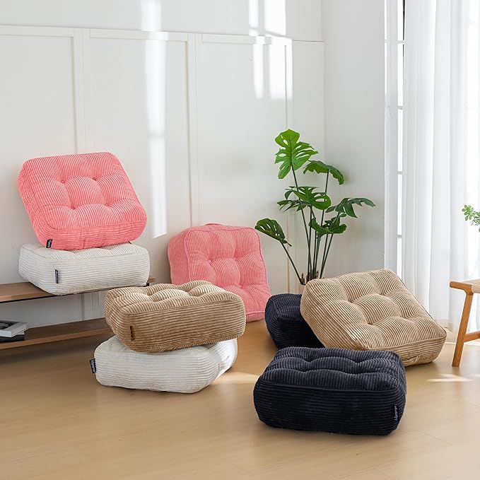 8" Washable Floor Pillow Cushion for Adults, Meditation Cushion Pillow, Large Square Floor Sitting, Removable Tufted Corduroy Cover, for Tatami Living Room or Yoga, 22x22 Inch, Machine Washable