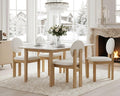 Wahson Modern Wood Dining Chairs Set of 4, Farmhouse Beige Linen Kitchen Chairs with Round Back and Wooden Legs, Mid-Century Armless Upholstered Accent Chairs for Dining Room/Living Room/Restaurant