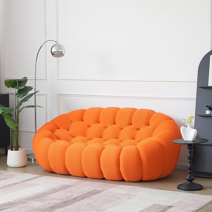 JACH 78.74'' Modern Bubble Sofa, Comfy Upholstered Loveseat Couch, Lazy Floor Sofas, Curved Couches, 3D Honeycomb-Shaped Leisure Couch for Living Room, Apartment, Small Space, Orange
