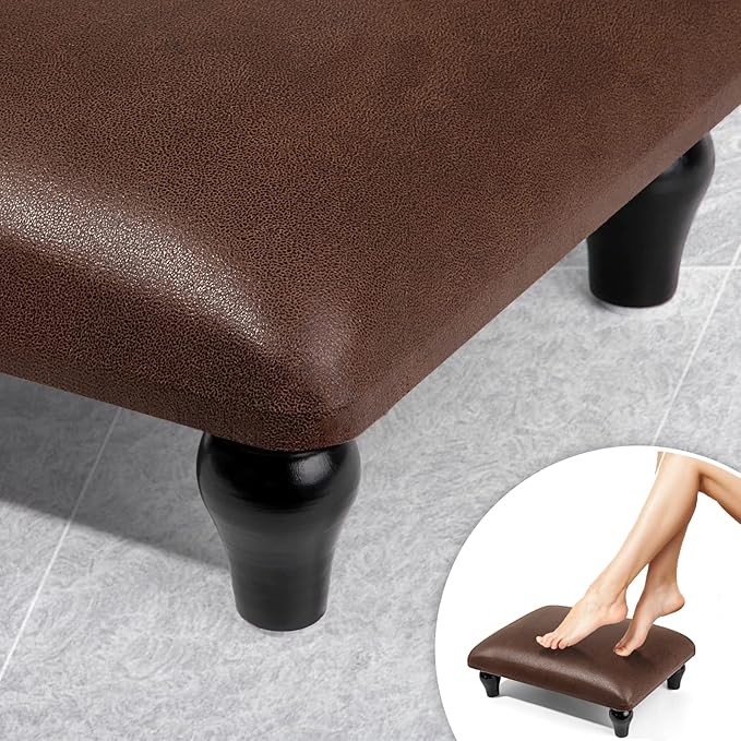 YOYETECO Small Foot Stool Ottoman with Stable Wood Legs Upholstered Footstool Padded Foot Rest Step Stool for High Beds Seat Chair Couch Sofa Patio Bedroom Living Room Office (5.9" H-Brown)