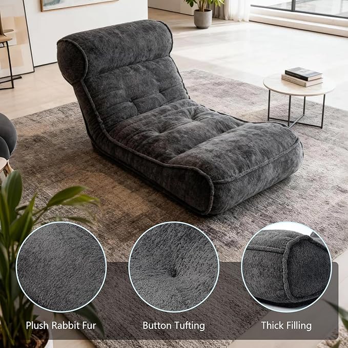 Dineli 83'' Floor Chair with Back Support Meditation Chair Couch Recliner w Adjustable Backrest Lazy Floor Lounger Gaming Chair for Adults Sofa Bed Sleeper Chair Chaise Lounge Chair Indoor, Black