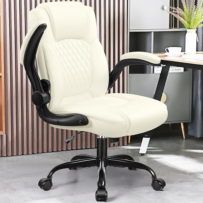 Leather Office Chair, PU Home Computer Desk Chairs with Ergonomic Back Support, 360°Swivel Free, Small Gaming Chair with Wheels and Adjustable Armrests, for Short People Use