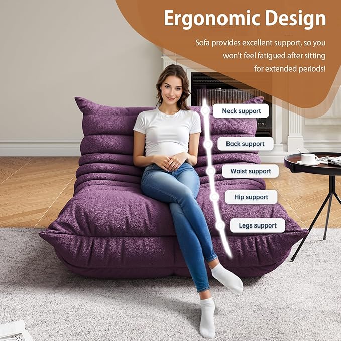 Selyteramy Oversized Bean Bag Chairs for Adults, Giant Beanbag Chair with Memory Foam, Comfy Lounge Chair Lazy Sofa for Apartment, Living Room, Bedroom, Office(Teddy Fabric)