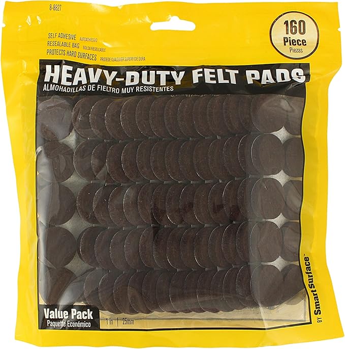 8827 Heavy Duty Self Adhesive Furniture Felt Pads 1-Inch Round Brown 160-Piece Value Pack in Resealable Bag