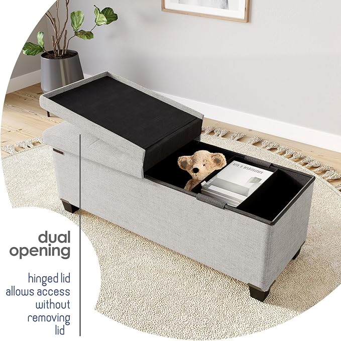 STORAGEBUD Storage Ottoman Bench with Bins, 43-in Storage Bench for Bedroom End of Bed, Folding Foot Rest Ottoman for Living Room Max 660lbs, Fabric Ottomans, Light Grey