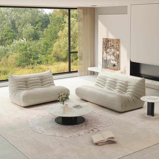 Fireside Chair Lazy Floor Sofa Set, Cozy Memory Foam Bean Bag Chairs, Faux Leather Giant Bean Bag Chair Sofa, Armless Foam Couch Lounger Tatami Recliner for Living Room Bedroom Dorm Office