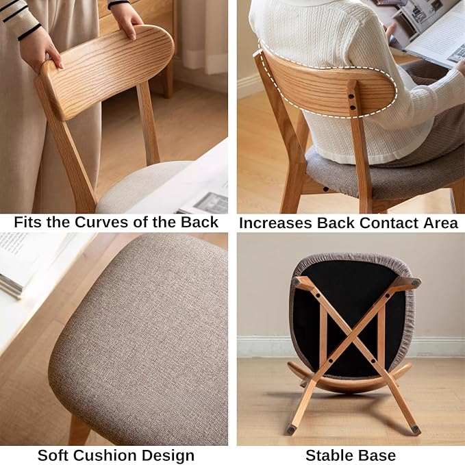Hymus 100% Solid Oak Wood Dining Room Chairs - Practical Kitchen Chairs for Dining Room, Kitchen, Living Room (1, Natural with White Cushion)